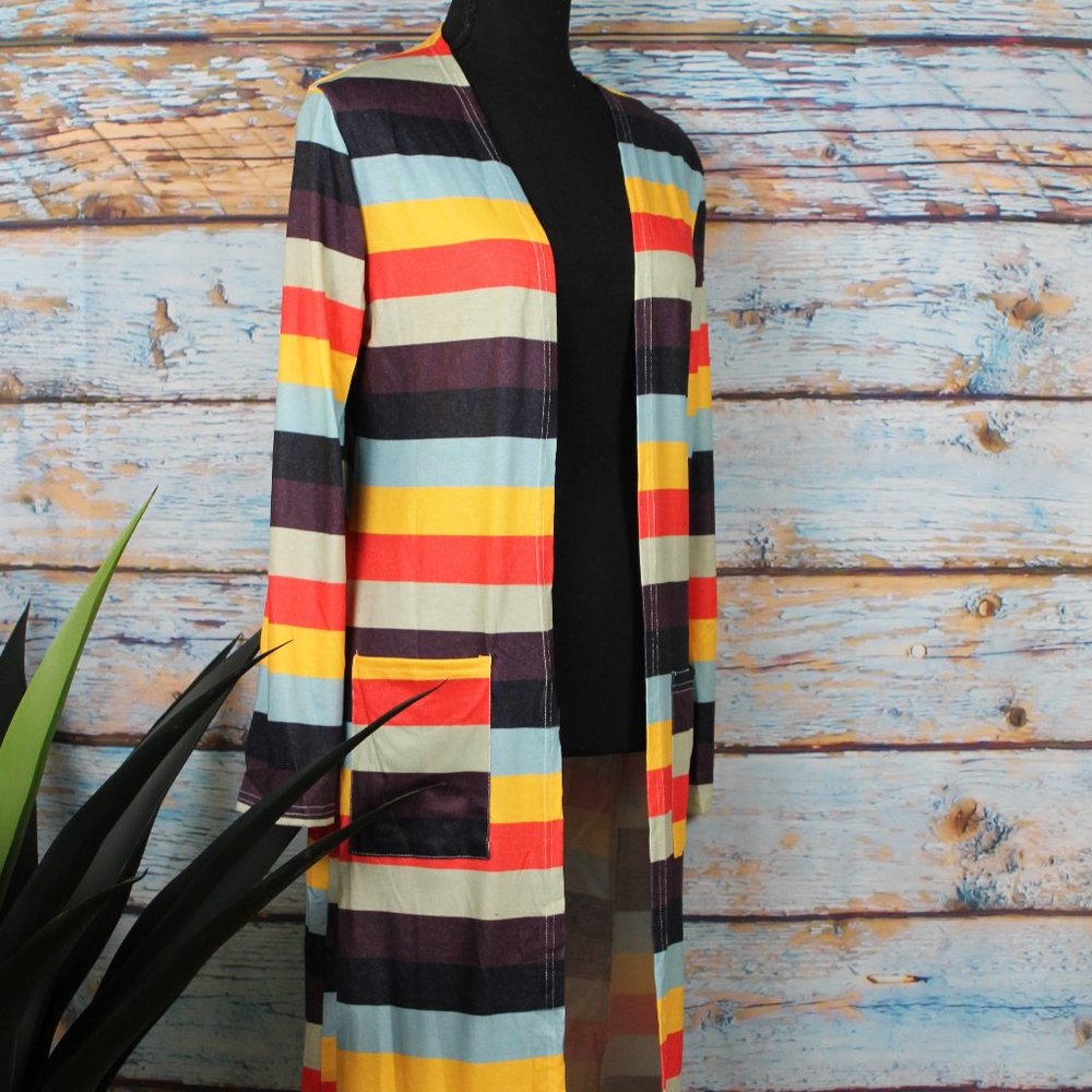 Burnt Orange Striped Printed Long Cardigan